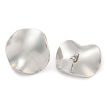 Non-Tarnish 304 Stainless Steel Ear Studs, Flat Round, Stainless Steel Color, 25mm