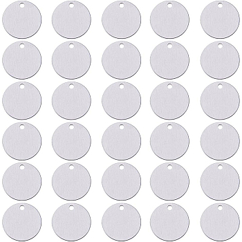 Aluminum Blank Pendants, Flat Round, Platinum, 30x1.3mm, Hole: 3.5mm, 30pcs/box