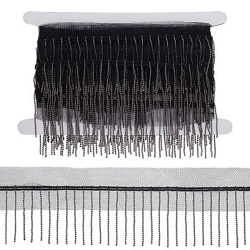 5 Yards Polyester Fringe Lace Trim, Gunmetal Tone Brass Beaded Tassel Ribbons, Black, 2-3/4~3 inch(70~75mm)
