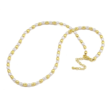 Rack Plating Brass & ABS Plastic Pearl Beads Rice Beaded Necklaces for Women, Cadmium Free & Lead Free, Long-Lasting Plated, Real 18K Gold Plated, 18.11 inch(46cm)