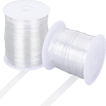 TPU Elastic Cord, Flat with Embossed Pattern, with Plastic Empty Spools, Clear, 6mm, about 104.99 Yards(96m)/roll