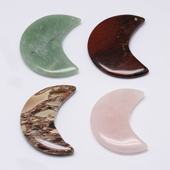 Natural & Synthetic Gemstone Pendants, Moon, 44.5~49.5x29~32x6~7mm, Hole: 2.5mm