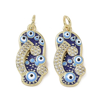 Real 18K Gold Plated Brass Micro Pave Cubic Zirconia Pendants, with Enamel and Jump Ring, Slipper Charms, Dark Blue, 21.5x10x3.5mm, Hole: 3.4mm