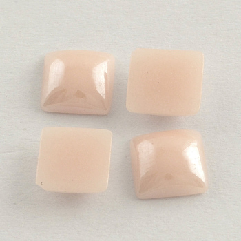 Pearlized Plated Opaque Glass Cabochons, Square, Seashell Color, 6x6x3mm