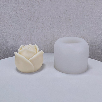Valentine's Day Theme DIY Candle Food Grade Silicone Molds, Handmade Soap Mold, Mousse Chocolate Cake Mold, Rose, White, 89x71mm, Inner Diameter: 56mm