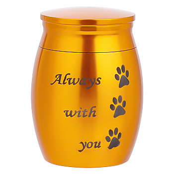 316 Stainless Steel Pet Cinerary Casket, Column with Paw Print Pattern, Gold, 40x30mm