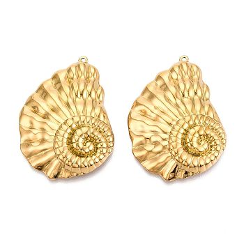 304 Stainless Steel Pendants, Ion Plating(IP), Conch Charm, Real 18K Gold Plated, 47x34~35x6.5mm, Hole: 1.4mm