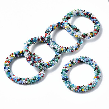 Faceted Opaque Glass Beads Stretch Bracelets, Rainbow Plated, Rondelle, Colorful, Inner Diameter: 2 inch(5cm)
