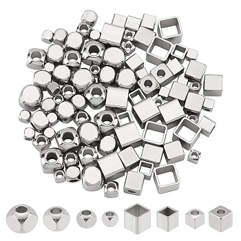96Pcs 8 Style 304 Stainless Steel Beads, Cube, Stainless Steel Color, 12pcs/style