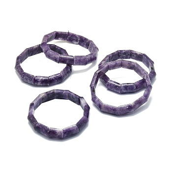 Natural Lepidolite Rectangle Beaded Stretch Bracelet, Gemstone Jewelry for Women, Purple, Inner Diameter: 2-1/8~2-1/4 inch(5.5~5.7cm)