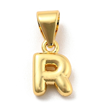 Brass Charms, Real 18K Gold Plated, Long-Lasting Plated, Lead Free & Cadmium Free, Letter Charm, Letter R, 9x6x2.5mm, Hole: 5x3.5mm