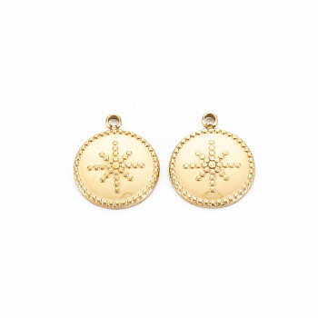 Ion Plating(IP) 304 Stainless Steel Charms, Flat Round with Star, Real 14K Gold Plated, 15x12x2mm, Hole: 1.6mm