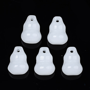 Imitation Jade Glass Pendants, Gourd/ Calabash, White, 11~12x16mm, Hole: 1.5mm