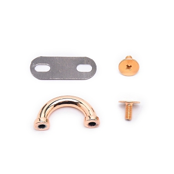 Aluminum Alloy Bag Hanger D Buckles, with Iron Screws & Shim, Bag Replacement Accessories, Light Gold, 0.75~2.55x0.75~1x0.07~0.65cm, Hole: 2.5mm and 6x3mm, 4pcs/set