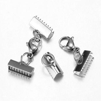 304 Stainless Steel Lobster Claw Clasps, with Ribbon Ends, Stainless Steel Color, 36mm