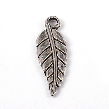 Tibetan Style Alloy Leaf Pendants, Lead Free & Cadmium Free, Antique Silver, 19.5x7x1.6mm, Hole: 1.5mm