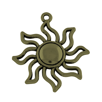 Tibetan Style Alloy Solar Eclipse Pendants, Cadmium Free & Lead Free, Sun, Antique Bronze, 34x31x3mm, Hole: 2mm, about 181pcs/568g