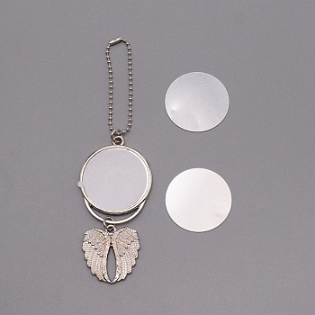 Alloy Pendant Decoration Cabochon Settings, Flat Round with Wind, Platinum, 170mm