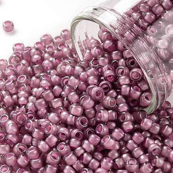 TOHO Round Seed Beads, Japanese Seed Beads, (959F) Pink Lined Crystal Transparent Matte, 8/0, 3mm, Hole: 1mm, about 222pcs/bottle, 10g/bottle