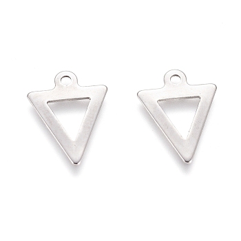 201 Stainless Steel Charms, Triangle, Stainless Steel Color, 12x9.5x0.5mm, Hole: 1mm