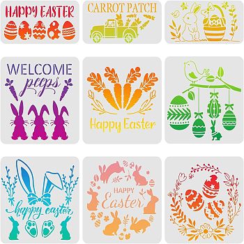 PET Hollow out Drawing Painting Stencils Sets, for DIY Scrapbook, Photo Album, Easter Theme Pattern, 15~30x30cm, 9 sheets/set