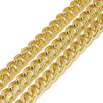 Unwelded, Faceted Aluminum Curb Chains, Diamond Cut Chains, Gold, 9x7x2mm