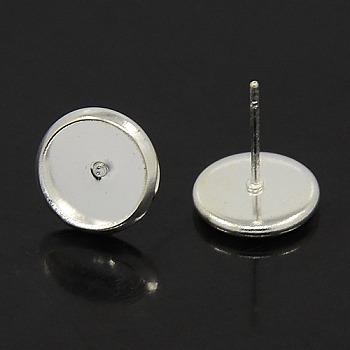 Brass Stud Earring Settings, Platinum, Tray: 10mm, 12x0.8mm