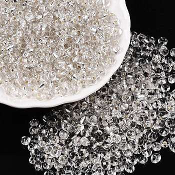 6/0 Baking Paint Transparent Glass Seed Beads, Silver Lined, Teardrop, Clear, 4~5x4~4.5x3~4mm, Hole: 1~1.2mm, about 4500pcs/pound