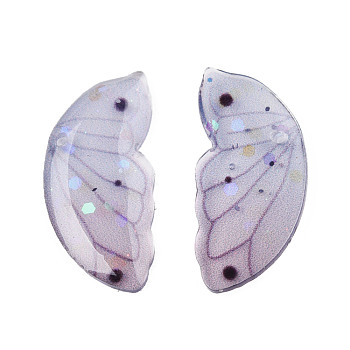 Transparent Epoxy Resin Cabochons, with Sequins, Wing, Lavender, 20x9.5x2mm