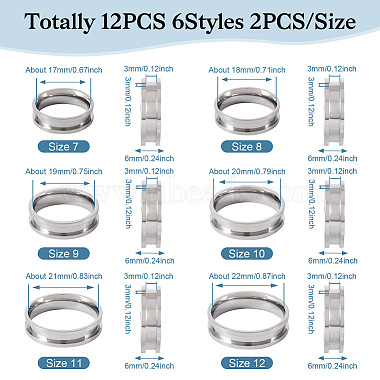 Pandahall 12Pcs 6 Size 201 Stainless Steel Grooved Finger Ring Settings(RJEW-TA0001-05P)-2