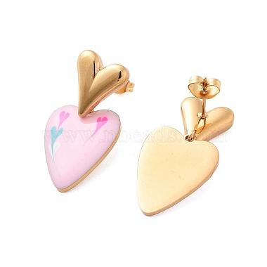 Ion Plating(IP) 304 Stainless Steel Heart Stud Earrings(EJEW-A114-09G-02)-2