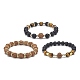 3 pièces 3 style naturel rudraksha & oeil de tigre & pierre de lave ensemble de bracelets extensibles perlés(BJEW-JB09024)-4