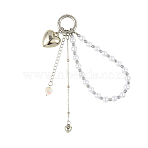 Plastic & Shell Pendant Decorations, with Brass Chain and Alloy Spring Gate Rings, Heart, Platinum, 25~120mm(HJEW-YW00340)