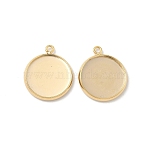 Flat Round Brass Pendant Cabochon Settings, Rack Plating Round Blank Bezel Trays, Long-Lasting Plated, Lead Free & Cadmium Free, Real 24K Gold Plated, Tray: 14mm, 18x16x2mm, Hole: 1.4mm(KK-K414-14F-G)