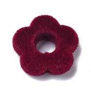 Flocky Resin Beads, Flower, Dark Red, 14x15x4mm, Hole: 1.4mm(RESI-F025-03F)