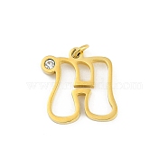 304 Stainless Steel Pendants, with Cubic Zirconia, Letter Charms with Jump Rings, Real 18K Gold Plated, Letter H, 18.5x18x2mm, Hole: 3mm(STAS-R137-01G-H)