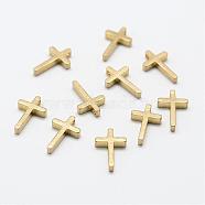Brass Tiny Cross Charms, Nickel Free, Raw(Unplated), 13x8x2.5~3mm, Hole: 1.5mm(KK-P094-29)
