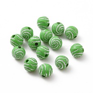 Plating Acrylic Beads, Silver Metal Enlaced, Round with Vortex, Lime Green, 8mm, Hole: 1.8mm, about 2000pcs/500g(OACR-C013-04)