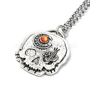 Skull Rhinestone Pendant Necklaces with Rolo Chains, Alloy Jewelry for Men Women, Cactus, 27.17 inch(69cm)(NJEW-F309-02)