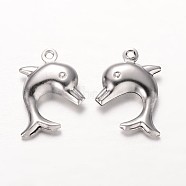 304 Stainless Steel Pendants, Dolphin, Stainless Steel Color, 21x16x4mm, Hole: 2mm(STAS-G140-95P)