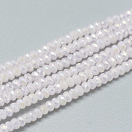 Electroplate Glass Beads Strands, Imitation Jade Glass, Faceted, Rondelle, Misty Rose, 2.5x1.5mm, Hole: 0.8mm, about 160~165pcs/strand, 13.78 inch~14.17 inch(35~36cm)(EGLA-Q112-A01)