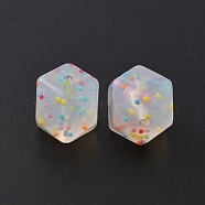 Silicone Beads, DIY Nursing Necklaces and Bracelets Making, Chewing Pendants For Teethers, Hexagon with Polka Dots Pattern, Clear, 22x22x17mm, Hole: 2.5mm(SIL-TAC0003-08)