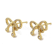 Rack Plating Brass Micro Pave Cubic Zirconia Studs Earrings, Long-Lasting Plated, Lead Free & Cadmium Free, Bowknot, Real 18K Gold Plated, 12.5x15mm(EJEW-R162-20G)