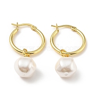 Plastic Pearl Dangle Hoop Earrings, Brass Jewelry for Women, Lead Free & Cadmium Free & Nickel Free, Real 18K Gold Plated, 38mm, Pin: 0.5mm(X-EJEW-A070-01G)