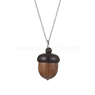 Acorns Disconnectable Ebony Wood Pendant Necklaces, with 304 Stainless Steel Cable Chains, Stainless Steel Color, 15.98 inch(40.6cm)(NJEW-JN04625-01)