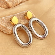 304 Stainless Steel Dangle Stud Earrings, Real 18K Gold Plated & Stainless Steel Color, Oval, 60.5x30mm(EJEW-K296-02GP-08)