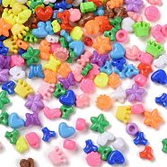 Opaque Acrylic Beads, Mixed Shapes, Heart/Star/Crown/Rondelle, Mixed Color, 8~13.5x9~13.5x5~7.5mm, Hole: 1.8~3.8mm, about 1400pcs/500g(SACR-Q195-04)