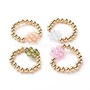 Brass Cubic Zirconia Finger Rings, Flower, Mixed Color, 4mm, US Size 8 1/2(18.5mm)(RJEW-JR00376)