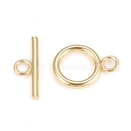 Brass Toggle Clasps, Long-Lasting Plated, Ring, Real 18K Gold Plated, Bar: 6x18x2.1mm, Hole: 2.4mm, Ring: 16.5x13.2x2.2mm, Hole: 2.4mm(KK-Q765-01G)