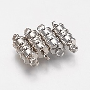 Brass Magnetic Clasps with Loops, Nickel Free, Column, Platinum, 17x6mm, Hole: 2mm(MC026-NF)
